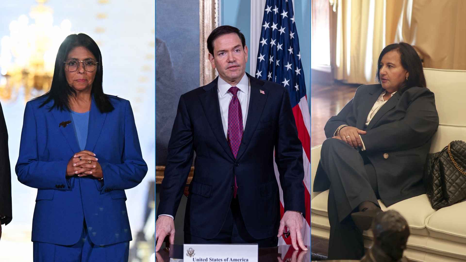Delcy Rodríguez/ Marco Rubio/ Dinorah Figuera - Fotos AFP