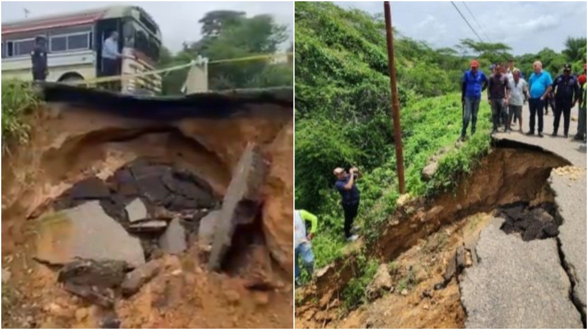 Colapso en parte de la carretera de Aguada Grande (Lara, Venezuela) - Fotos: X