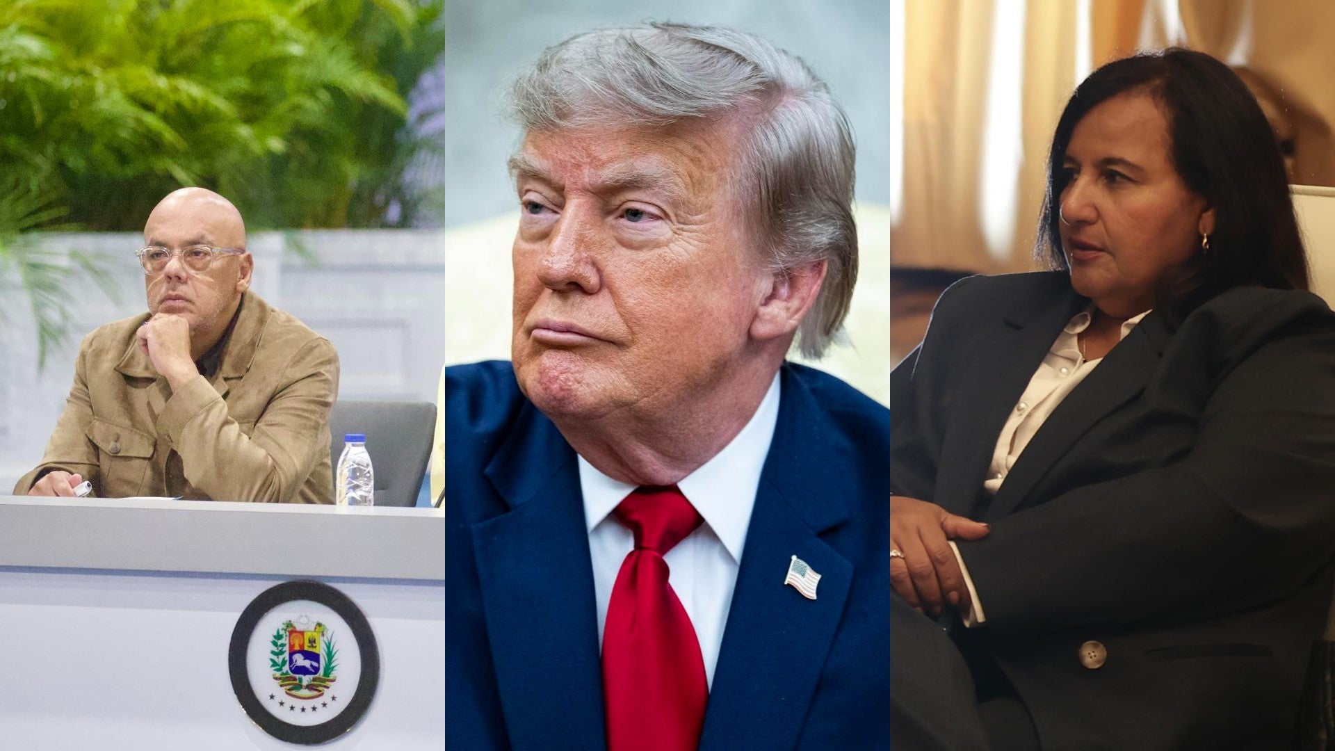 Jorge Rodríguez, Donald Trump y Dinorah Figuera - Fotos: EFE