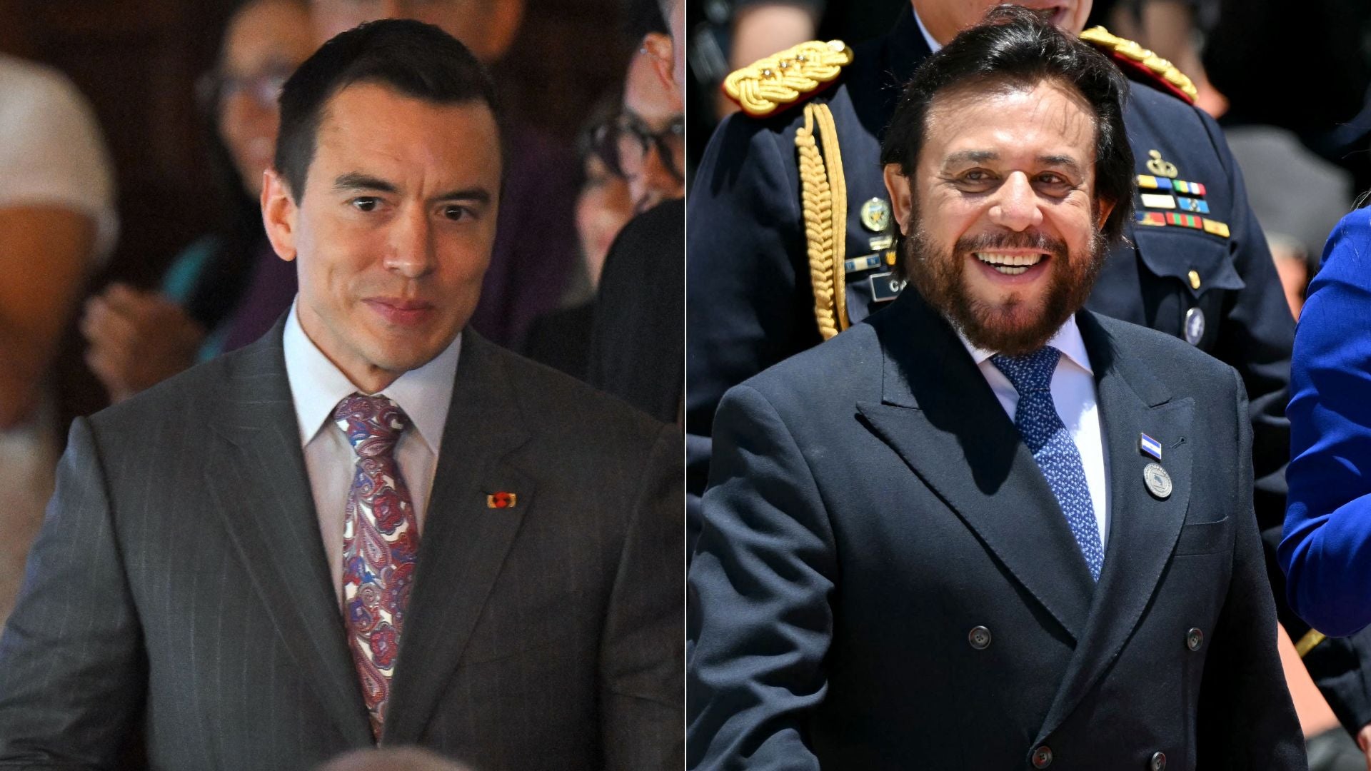 Daniel Noboa, presidente de Ecuador y Féliz Ulloa, vecepresidente de El Salvador - Fotos: AFP