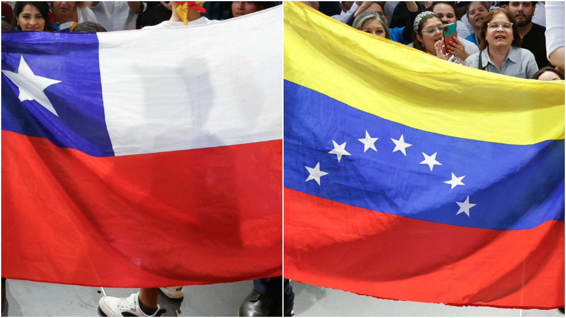 Banderas de Chile y Venezuela - Fotos: EFE