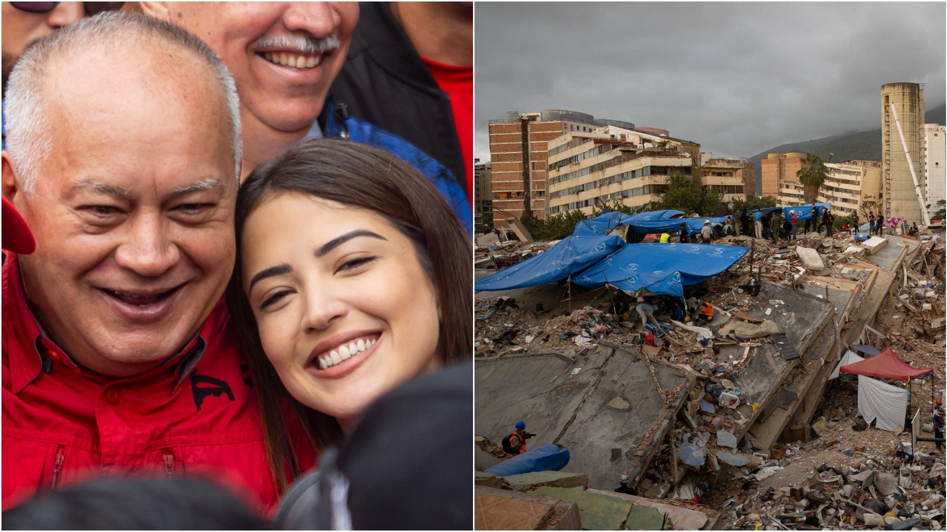 Diosdado Cabello, integrante del régimen venezolano, junto a su hija, Daniela Cabello / Daños provocados por los terremotos en La Guaira (Venezuela) - Fotos: EFE