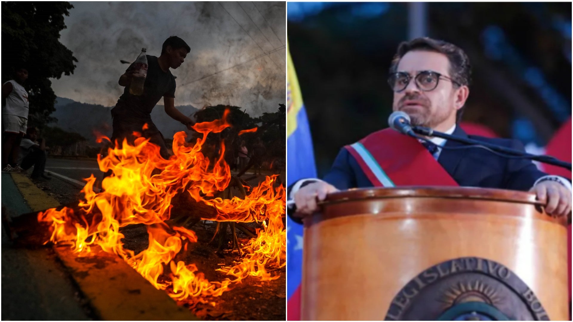 Un grupo de personas protesta por la falta de agua potable y electricidad en Venezuela / Rafael Lacava, gobernador de Carabobo - Fotos de referencia: EFE / X
