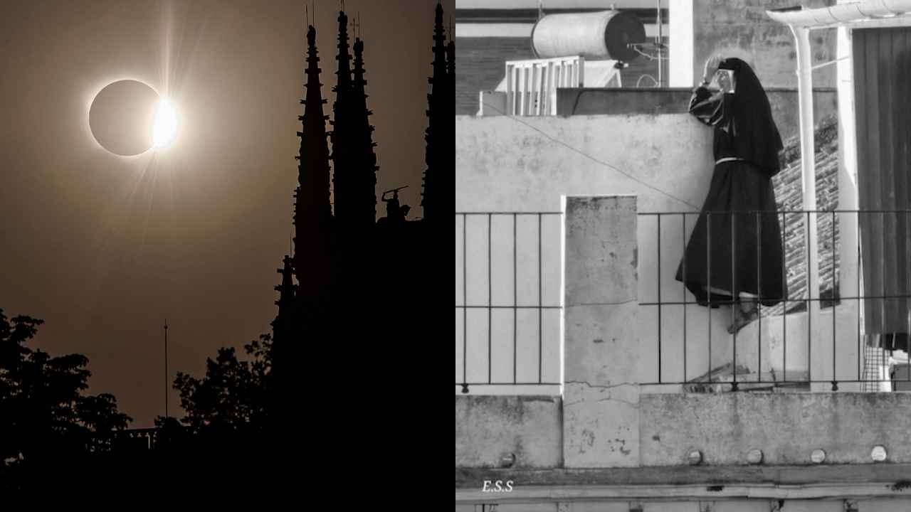 Eclipse de Sol - Foto AFP/ Monjas viendo el fenómeno - Foto: Eduardo Serrano