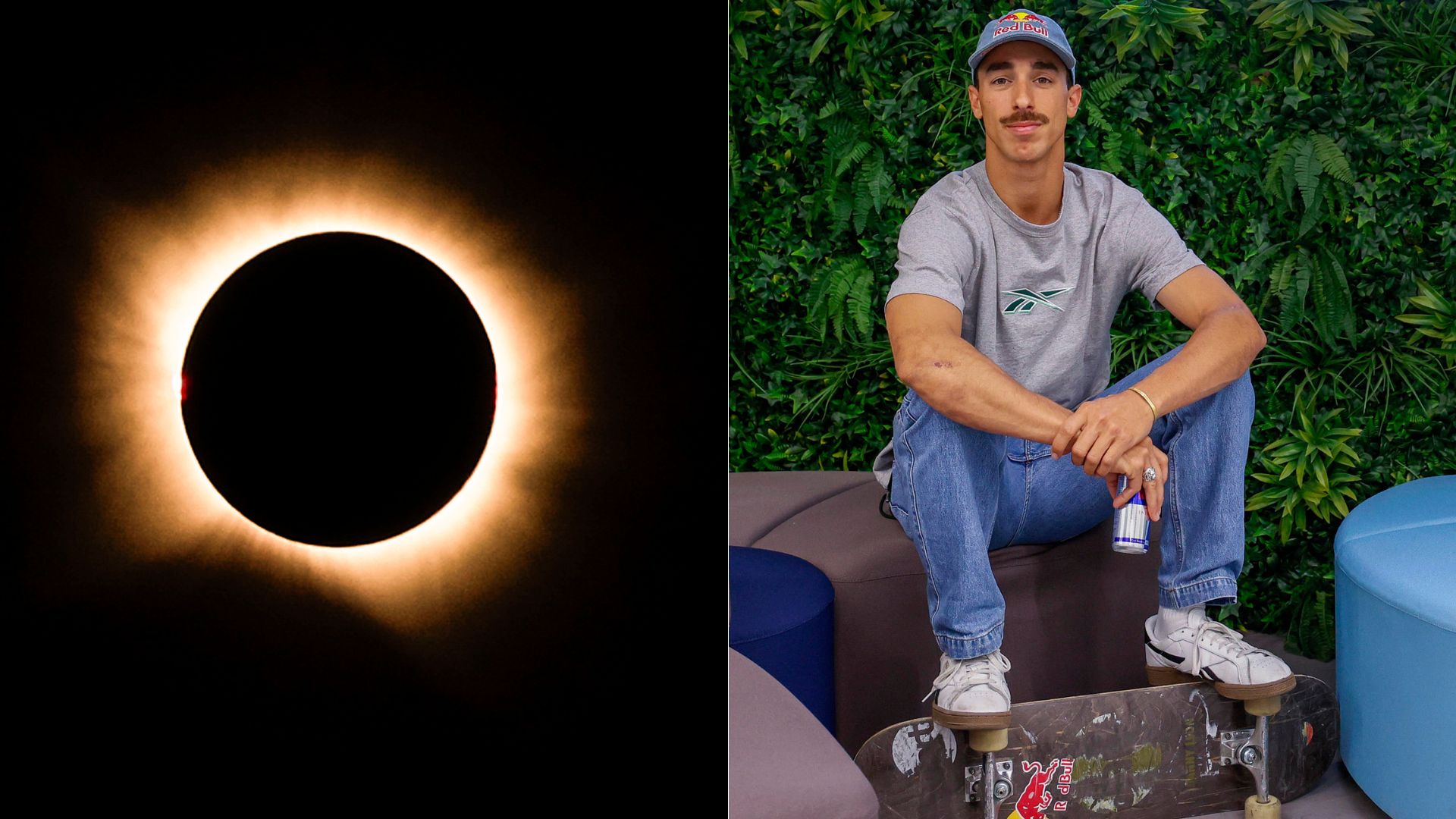 El skater español Danny León protagonizó uno de los momentos más virales del eclipse solar total visible en España - Foto EFE