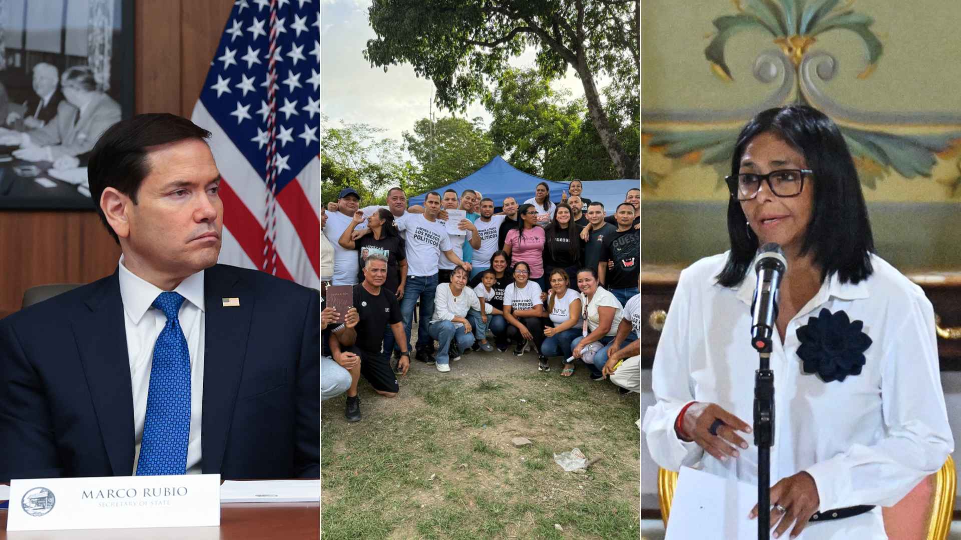 Marco Rubio, Delcy Rodríguez - AFP/ Excarcelaciones - X: @CLIPPVE
