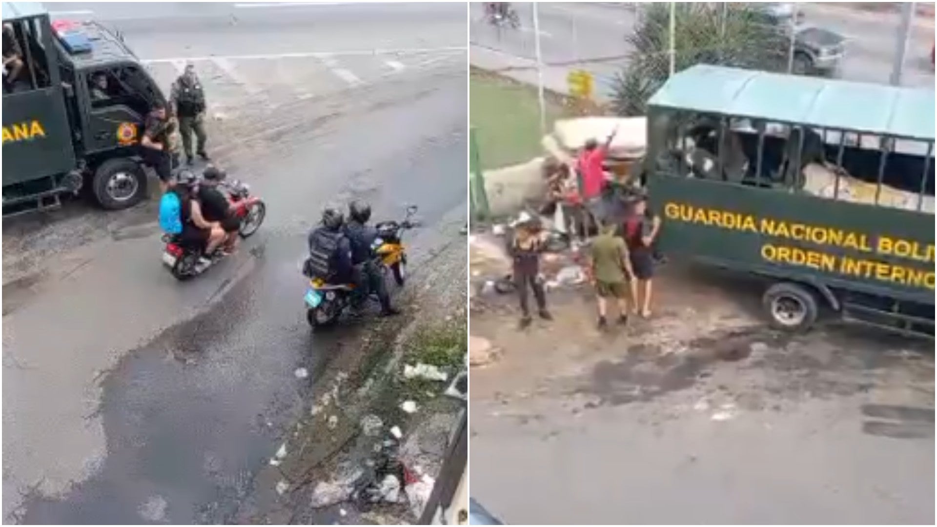 Funcionarios de la PNB "llamando a capítulo" a militares que botan escombros en plena vía pública en Caracas - Fotos: X