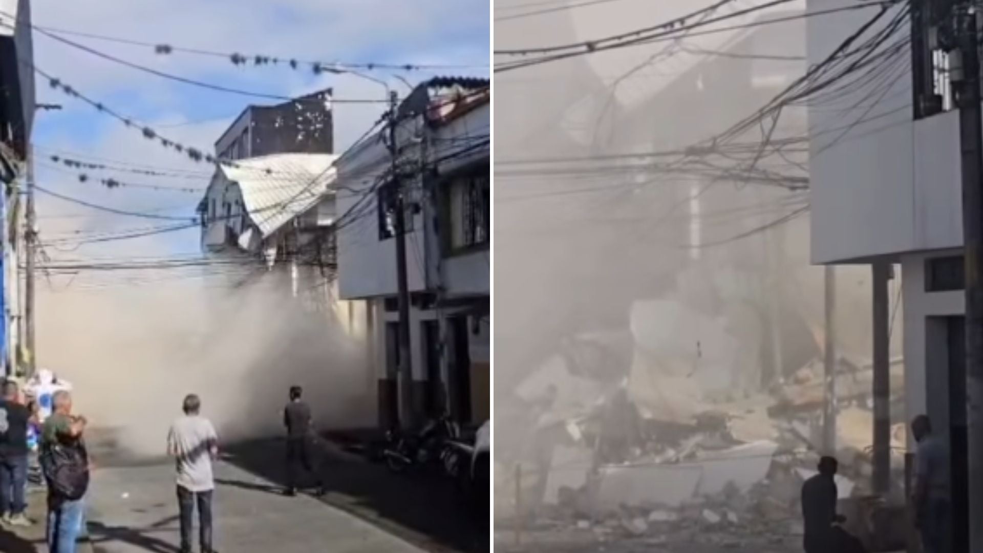El angustioso momento en el que casa de tres pisos se desploma ocho días después del terremoto en Pereira