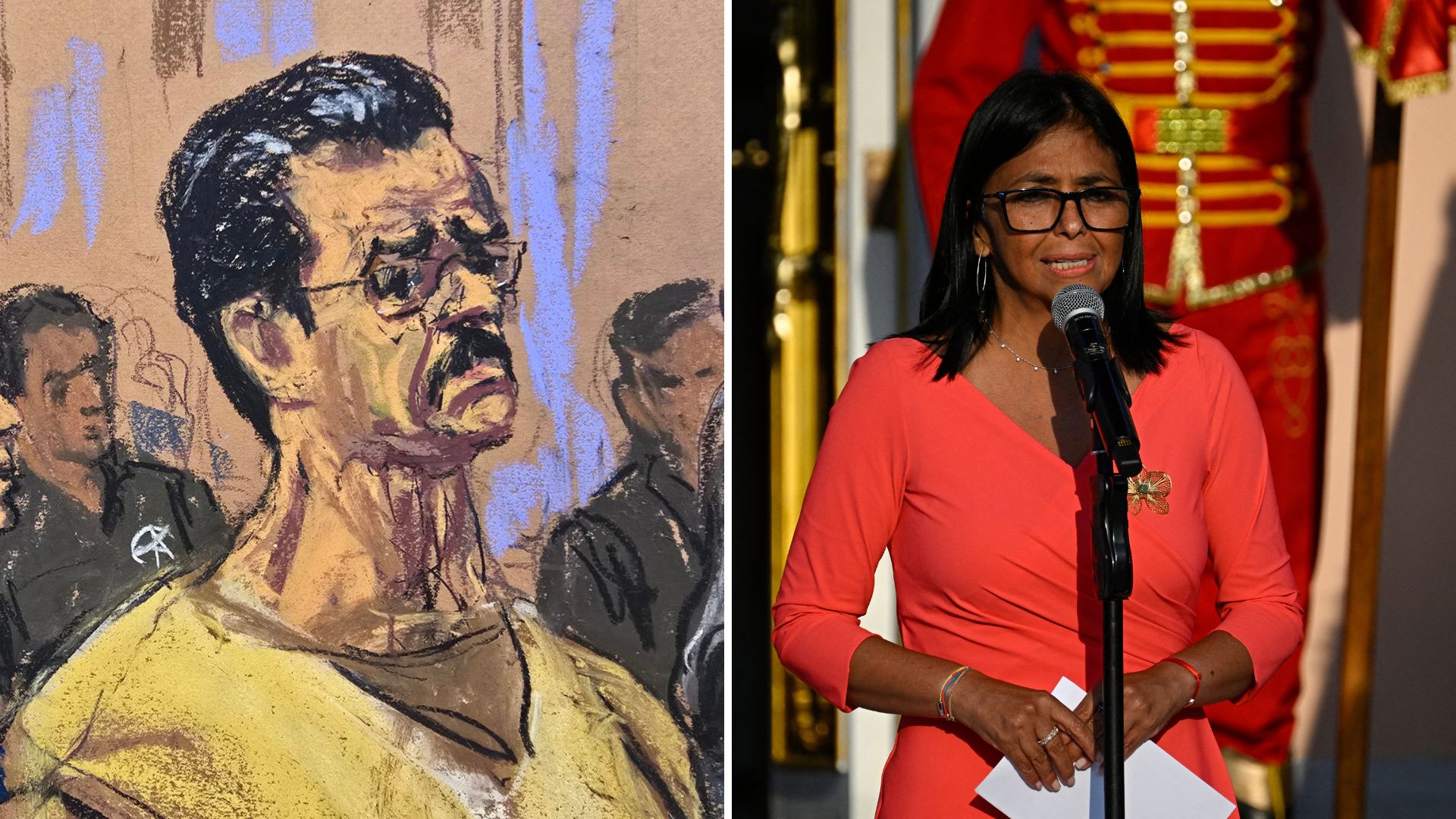 Boceto de Nicolás Maduro/Delcy Rodríguez-Foto: EFE/AFP