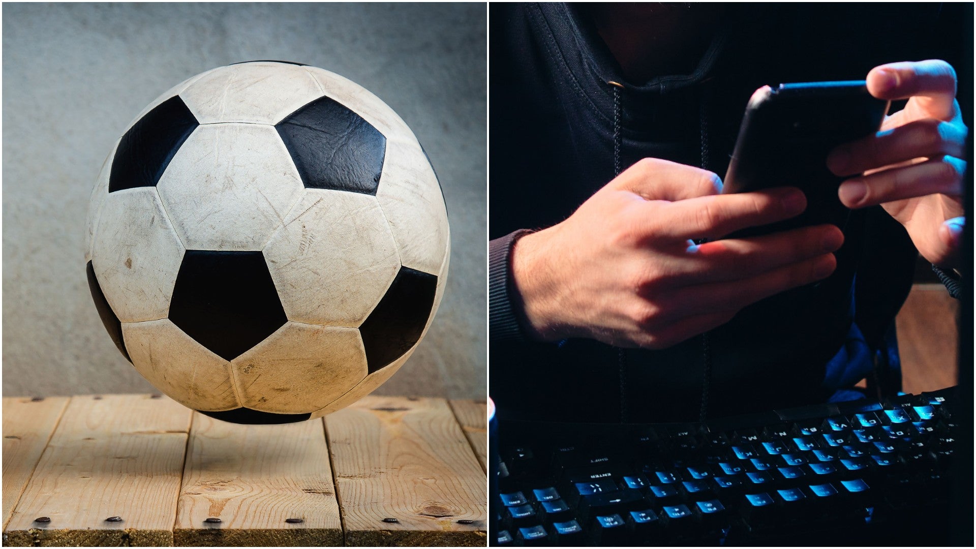 Balón de fútbol / Hombre chateando - Fotos de referencia: pexels