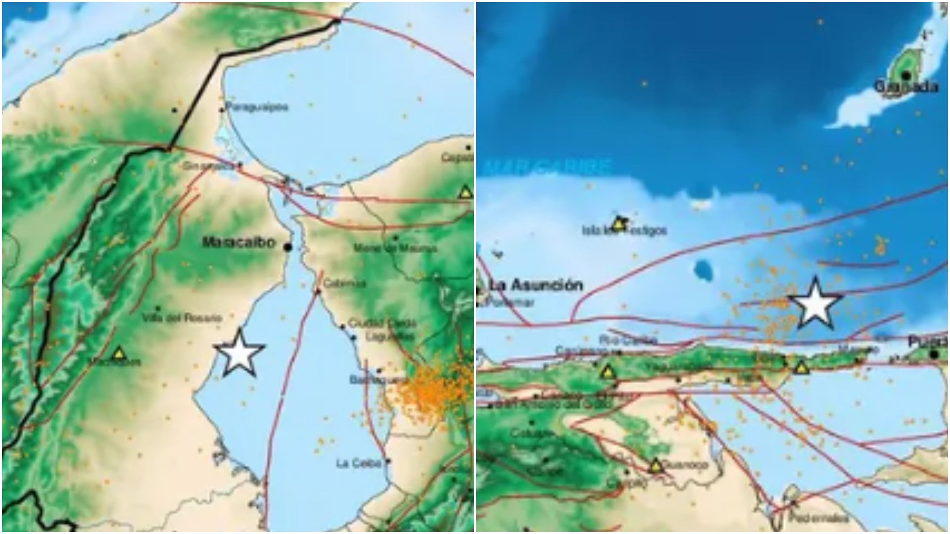 Mapa de Venezuela con registro de sismos en Zulia y Sucre - Fotos: X