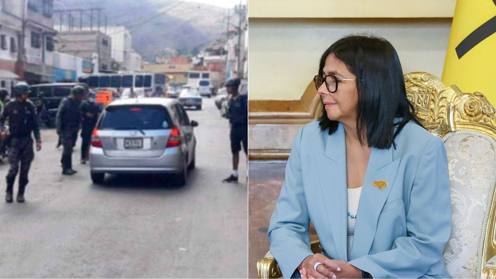 Alcabala policial en Venezuela / Delcy Rodríguez, jefe encargada del régimen venezolano - Fotos: X / EFE