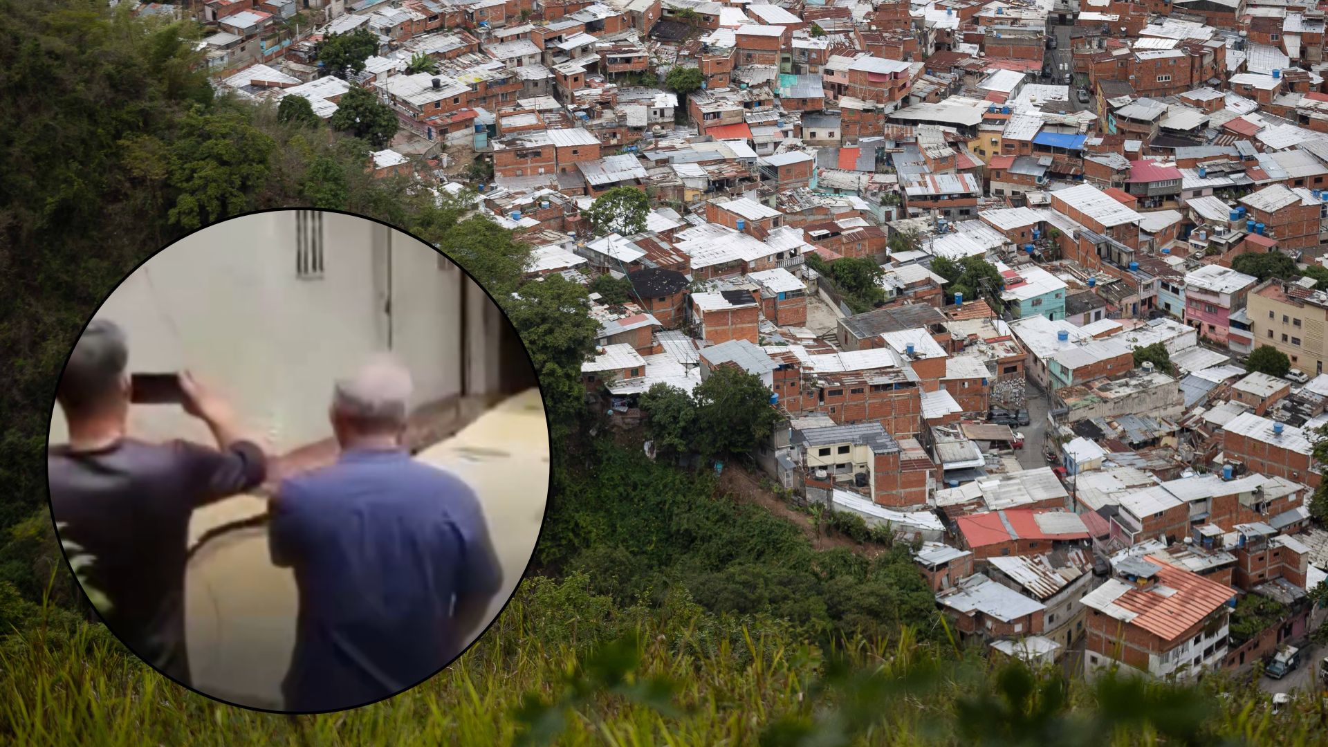 Hombres grabando un deslave en Antímano, Caracas (Venezuela) / Zona popular cerca del 'Waraira Repano' (Cerro Ávila) - Fotos: X / EFE