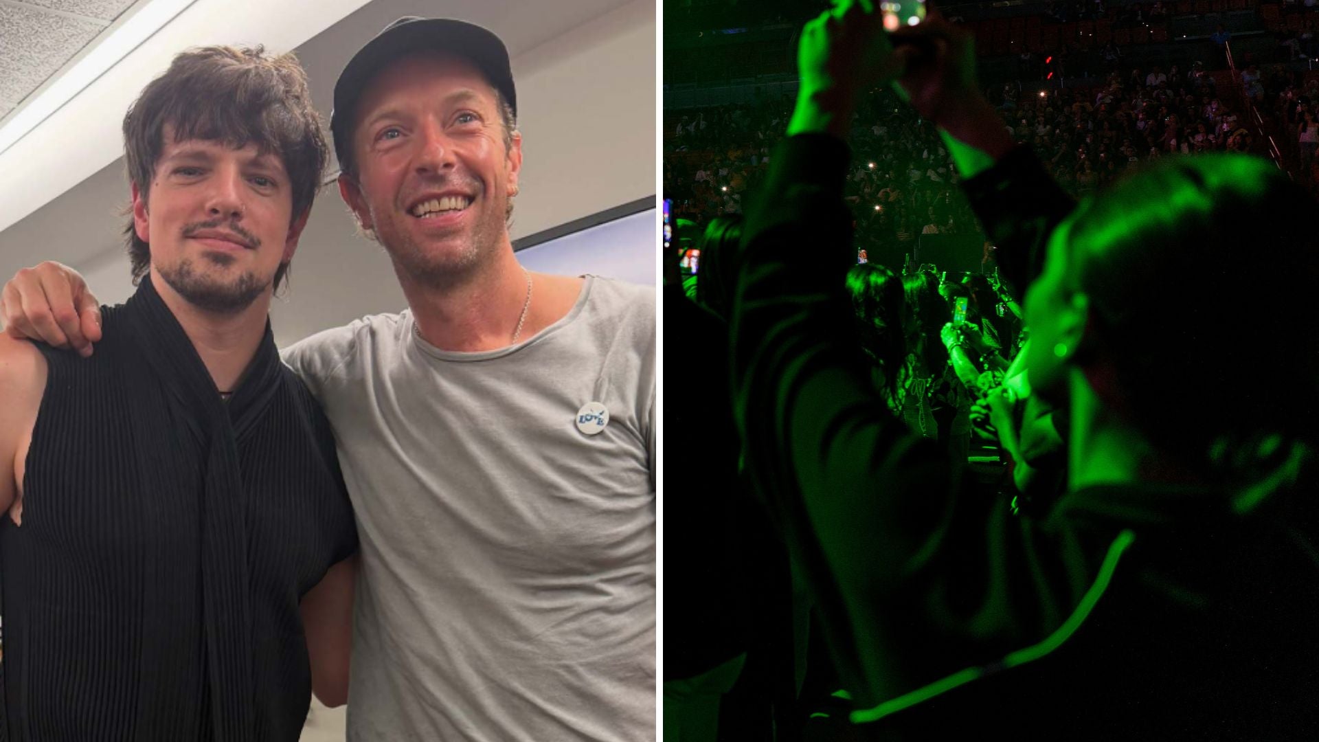 Lasso, cantante venezolano, junto a Chris Martin, vocalista de Coldplay / Concierto en EE. UU. - Fotos de referencia: X / EFE
