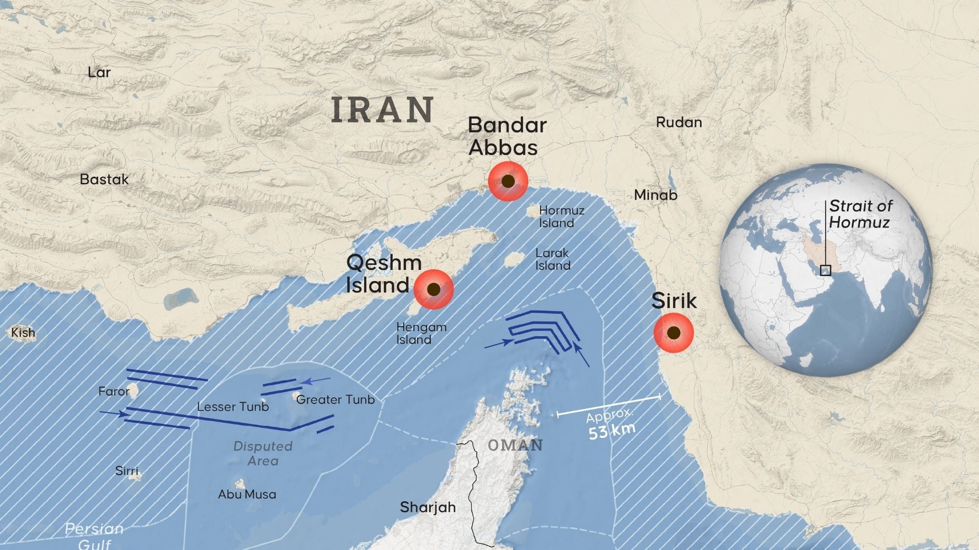 Mapa del estrecho de Ormuz-Foto: AFP