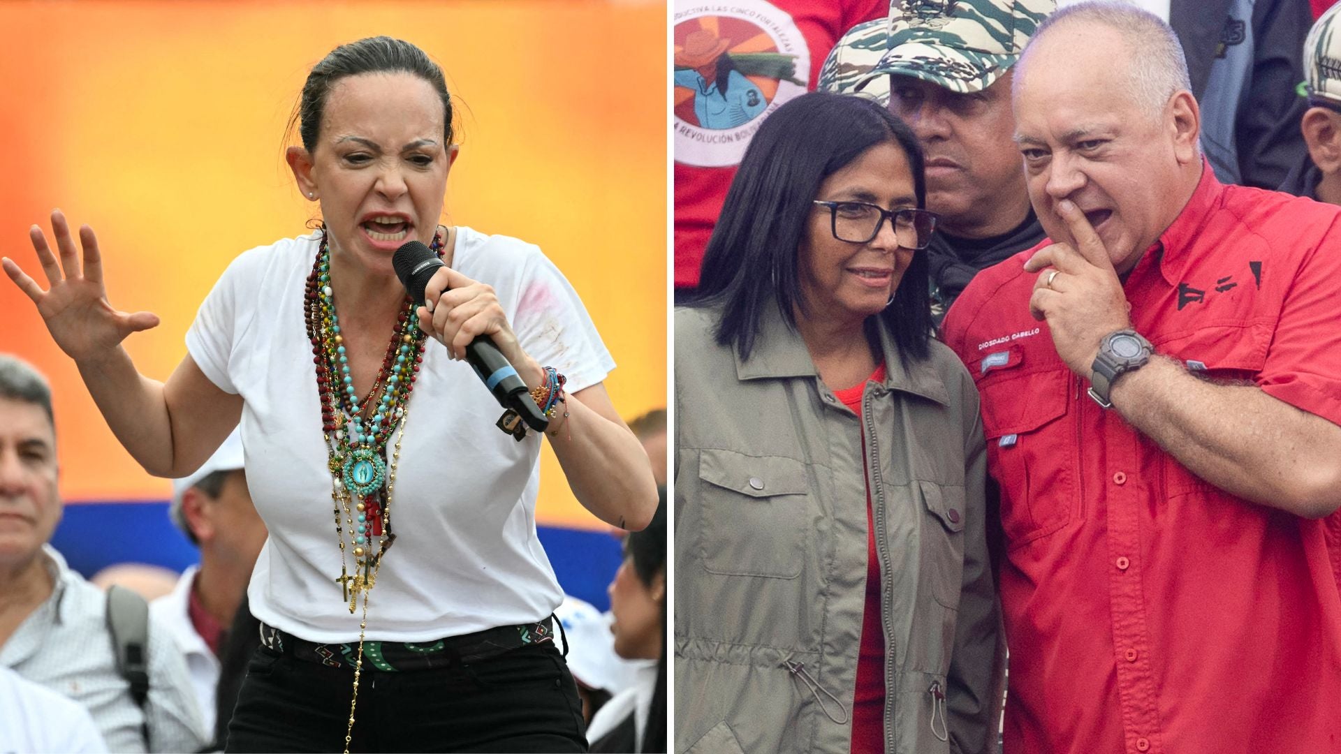 María Corina Machado, Delcy Rodríguez y Diosdado Cabello - EFE y AFP