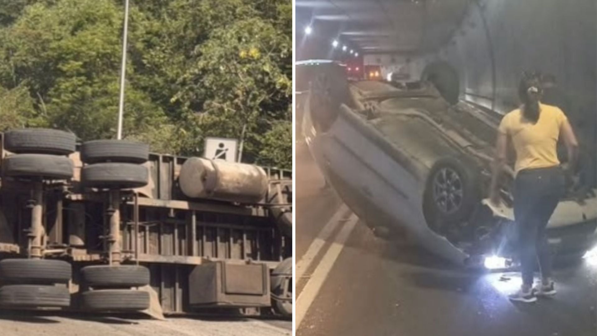Doble volcamiento en la autopista Gran Mariscal de Ayacucho (Venezuela) - Fotos: X