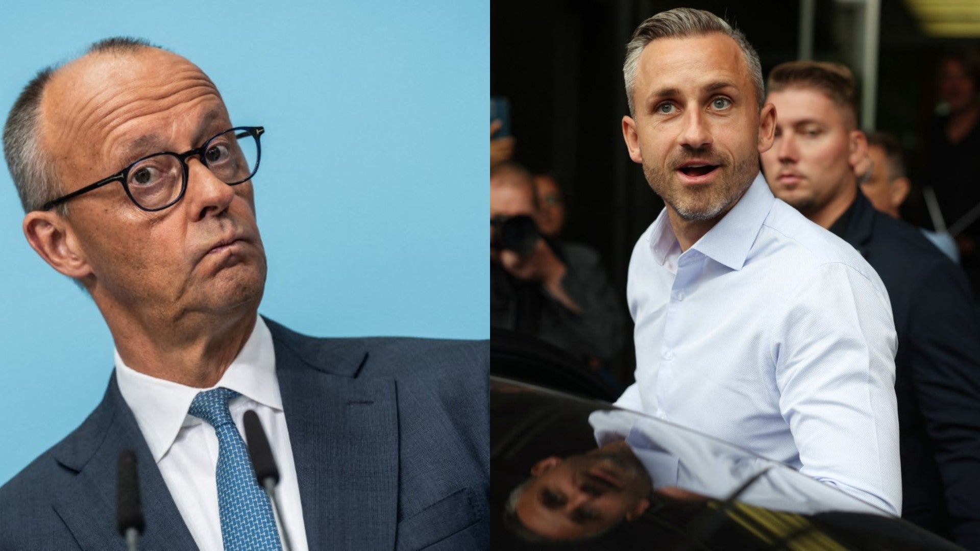 El canciller alemán, Friedrich Merz, y el líder de AfD en Sajonia-Anhalt, Ulrich Siegmund. (AFP)