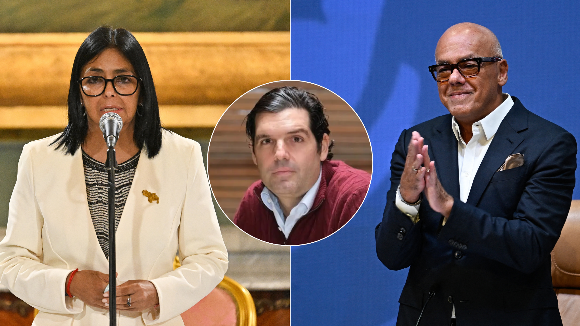 Delcy Rodríguez, Alejandro Betancourt y Jorge Rodríguez | Fotos: AFP y redes sociales