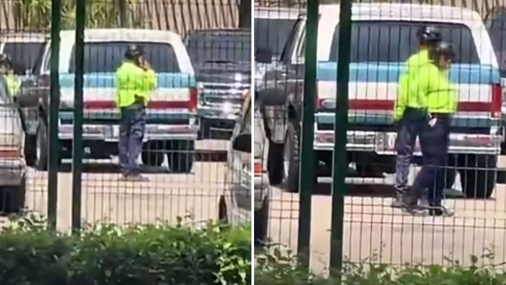 Policías tomando fotos a placas de vehículos en estacionamiento de un centro comercial en Venezuela - Fotos: Facebook