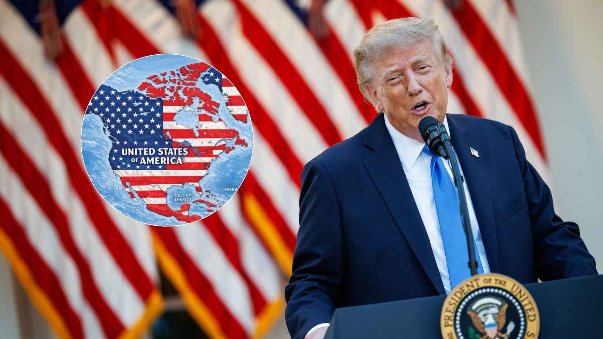 Donald Trump - Foto AFP/ Mapa de EE. UU. expansionista - Foto: Truth Social @realDonaldTrump