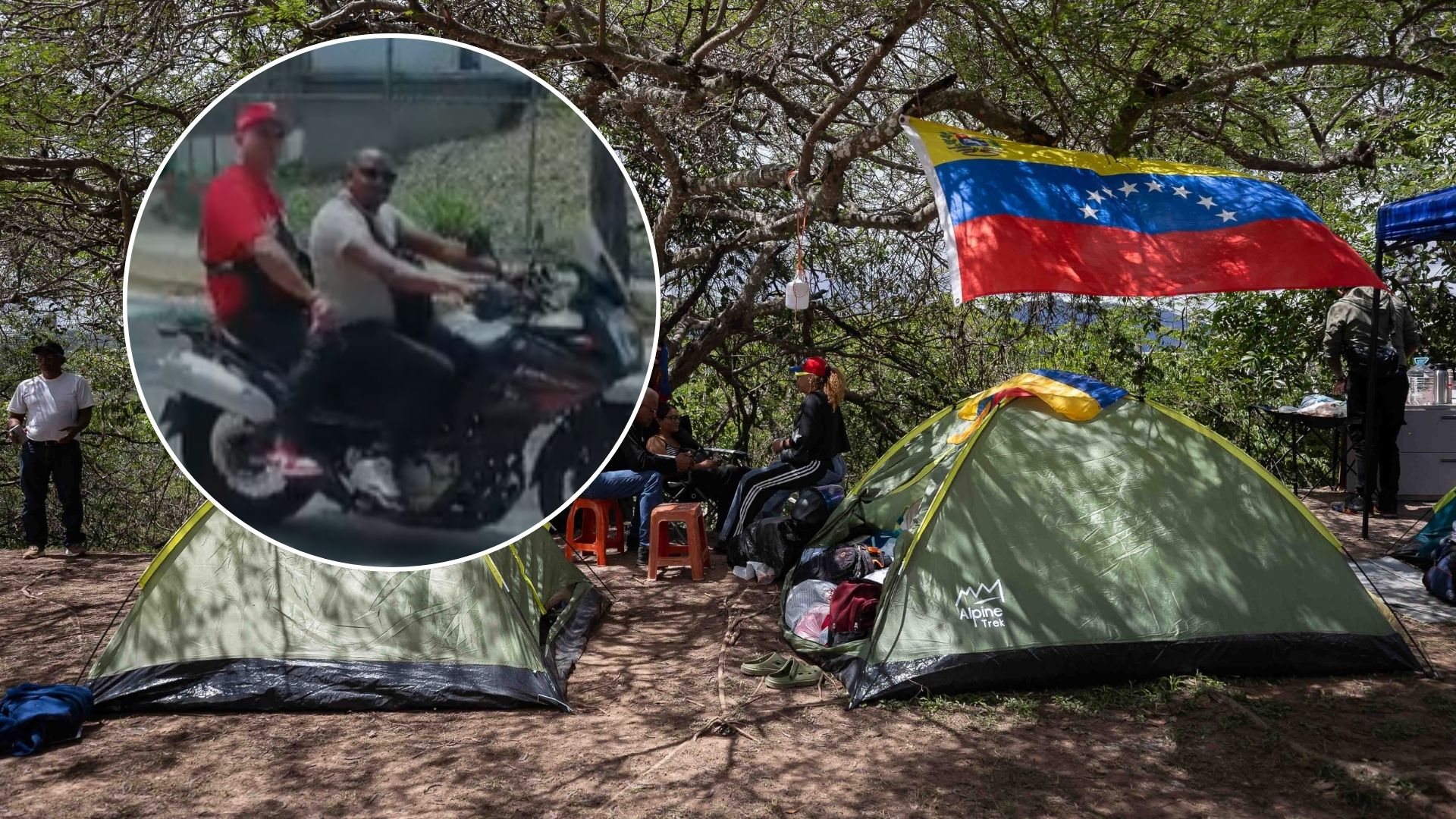 Colectivos del régimen venezolano / Campamento frente a la Embajada de EE. UU. de los familiares de presos políticos en Venezuela - Fotos: NTN24 / EFE