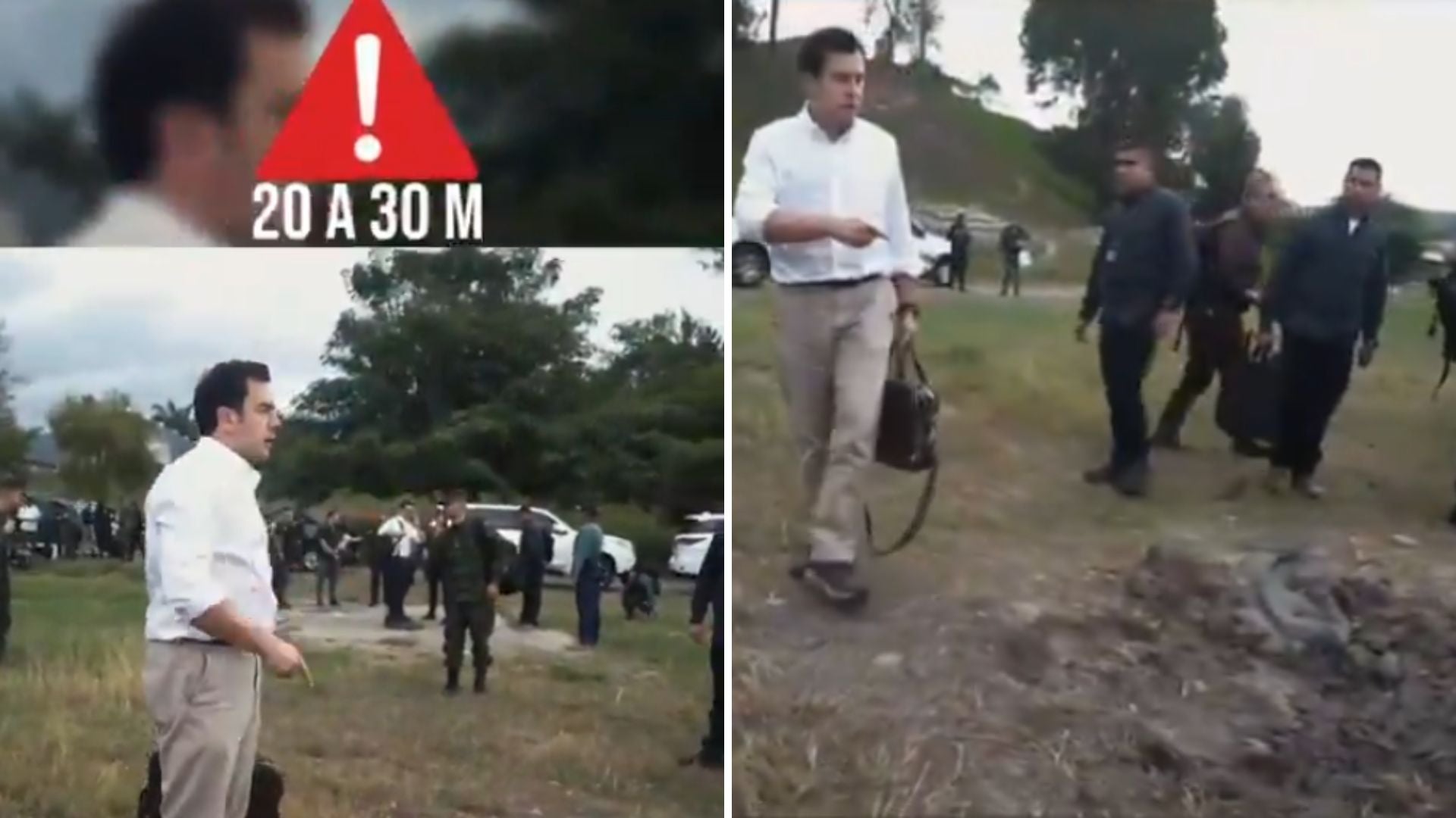 Cráter que dejó uno de los explosivos lanzados por drones por parte del ELN - Captura de pantalla Mininterior Colombia - X