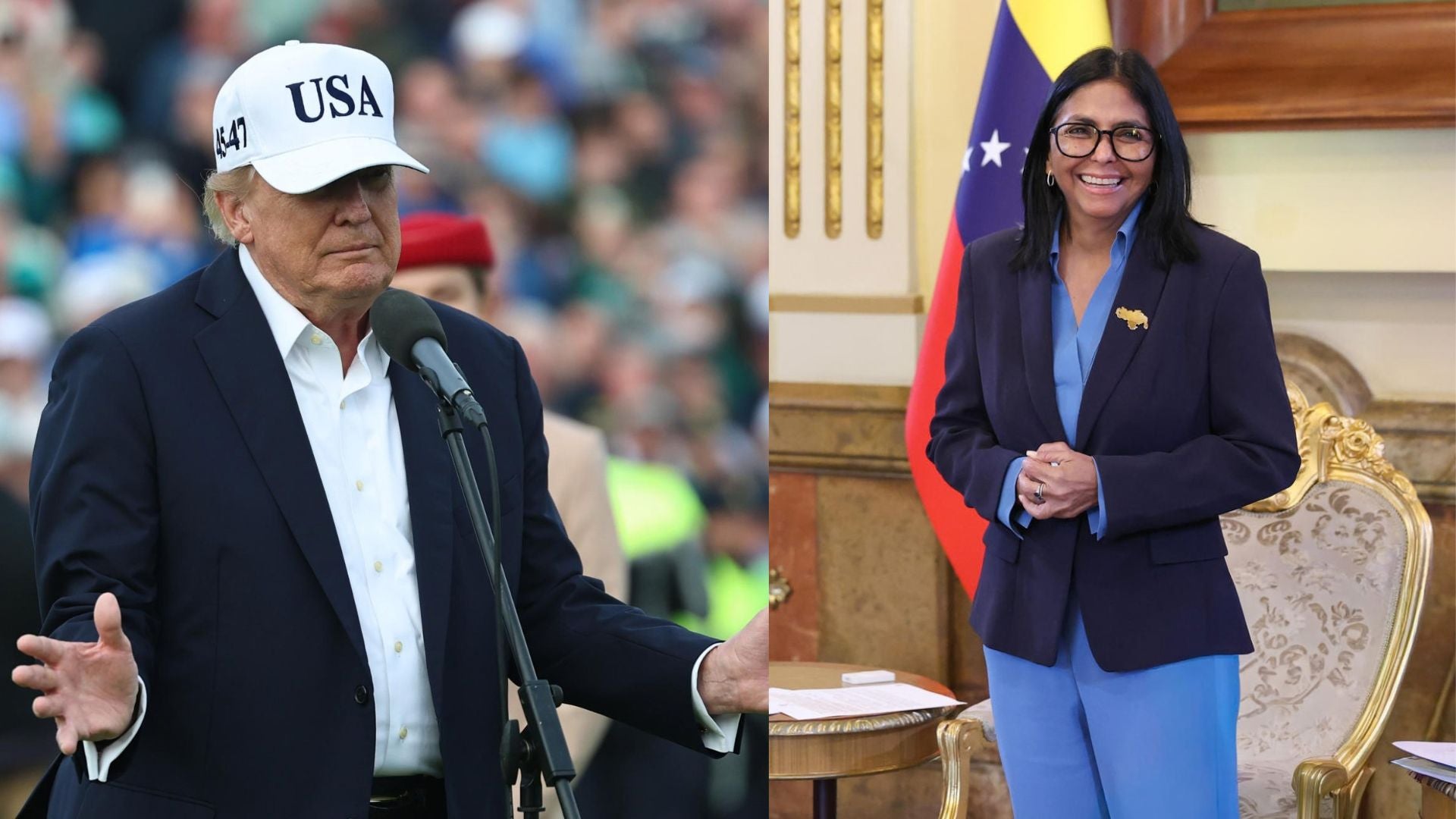 Donald Trump, presidente de Estados Unidos, y Delcy Rodríguez - Fotos: EFE