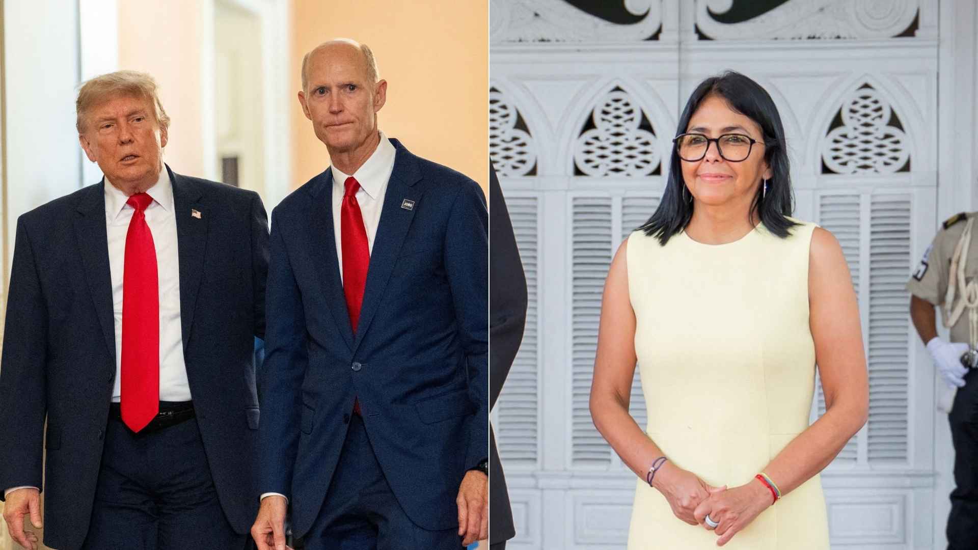 Donald Trump y Rick Scott/ Delcy Rodríguez - Fotos AFP