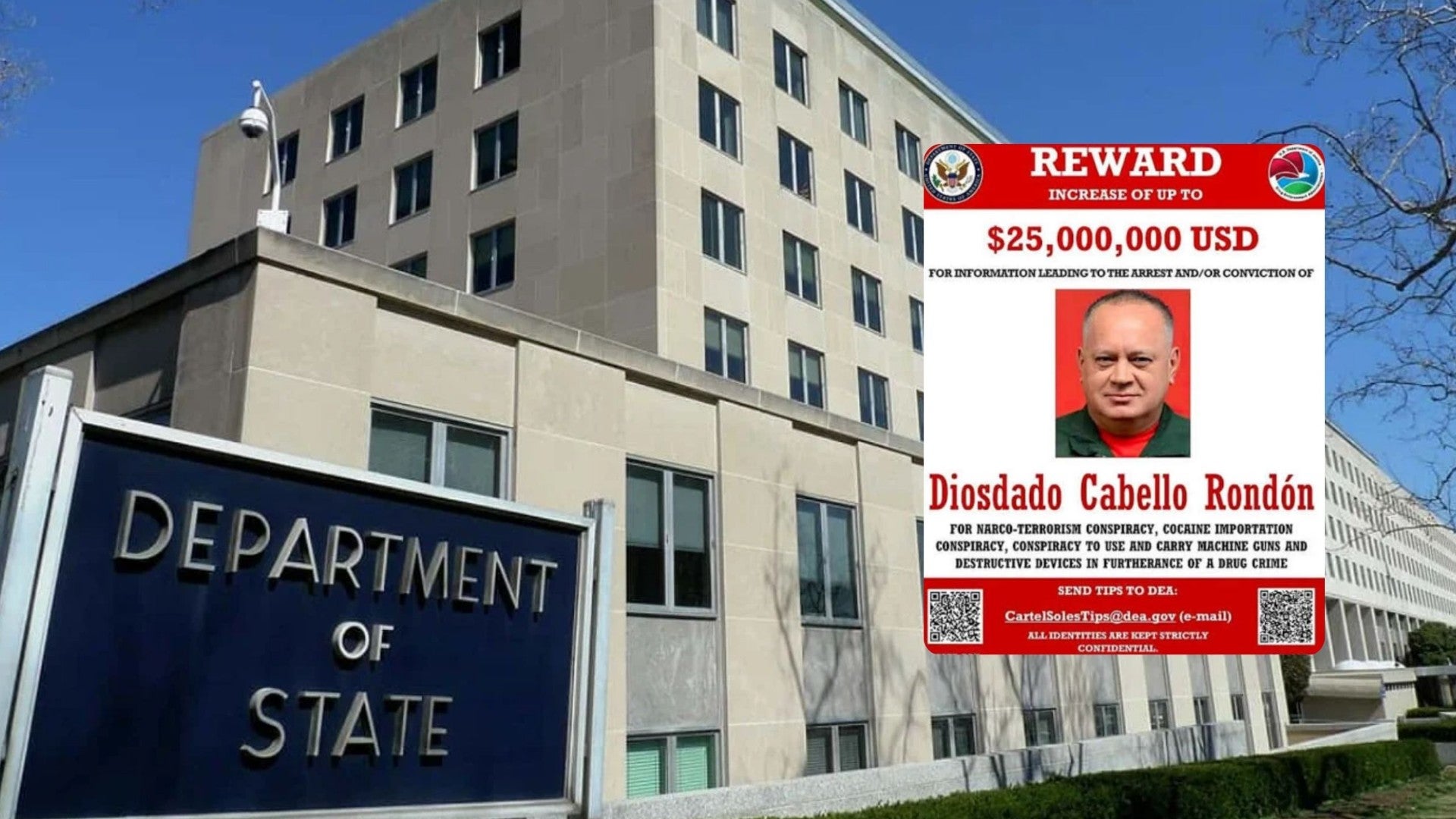 Departamento de Estado con cartel de Diosdado (EFE)