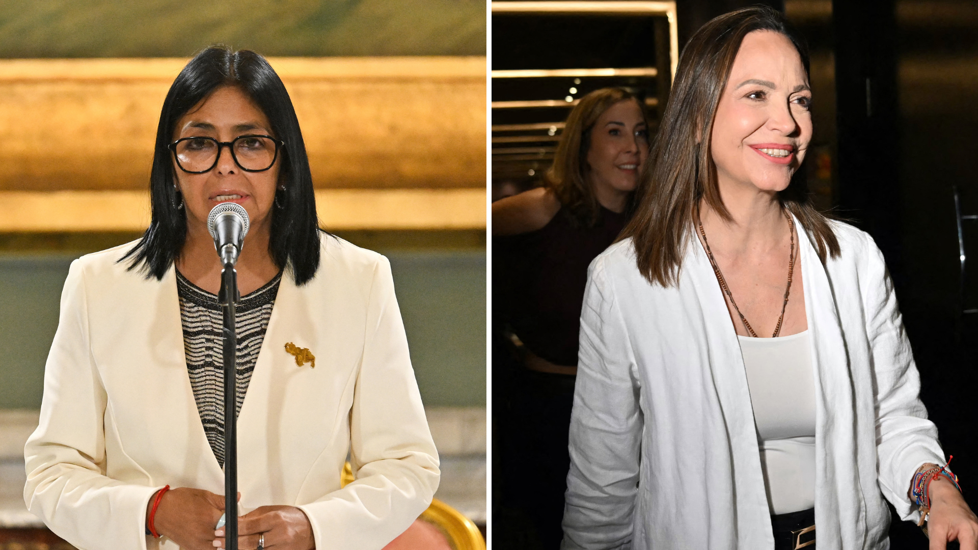 Delcy Rodríguez y María Corina Machado | Foto: AFP