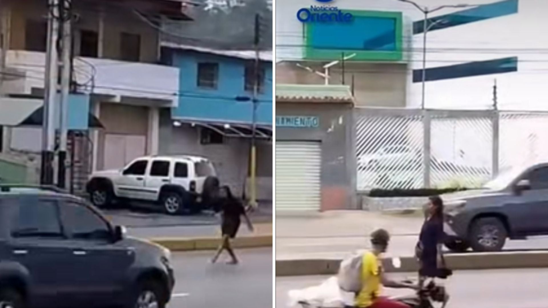 Mujer en situación de calle se atraviesa de manera repentina frente a vehículos en Zulia, Venezuela - Fotos: X