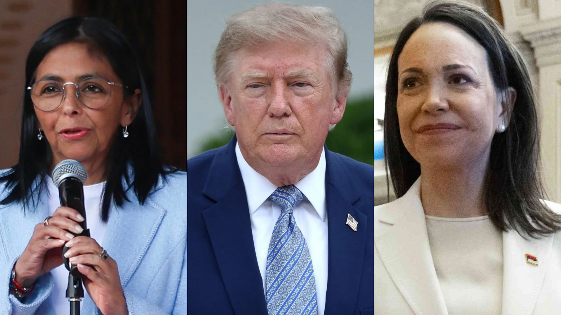 Delcy Rodríguez, Donald Trump y María Corina Machado | Fotos: AFP-EFE