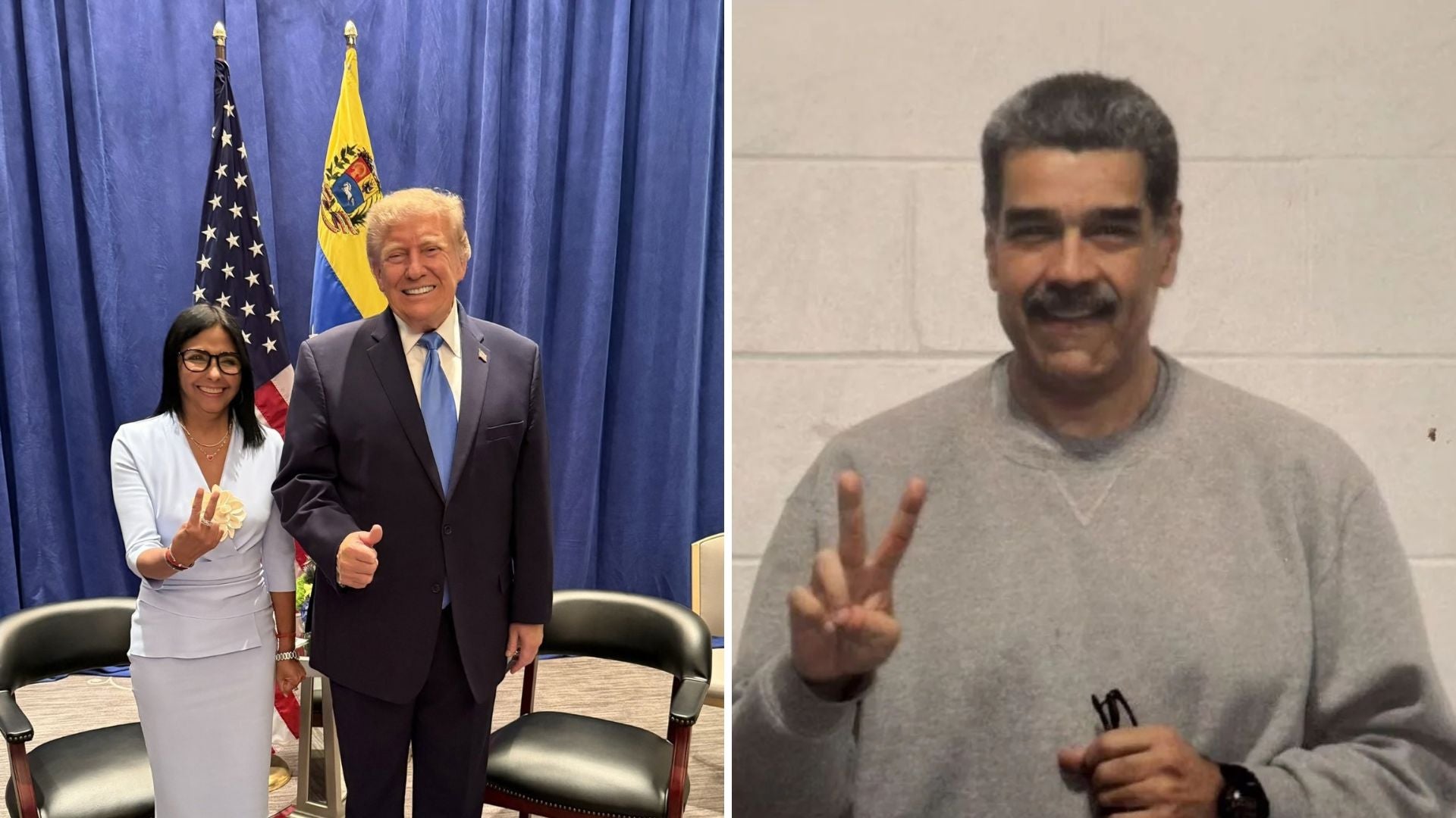 A la izquierda Delcy Rodríguez, tirana de Venezuela, junto al presidente Donald Trump. A la Derecha el exdictador Nicolás Maduro-Foto: EFE/Cortesía