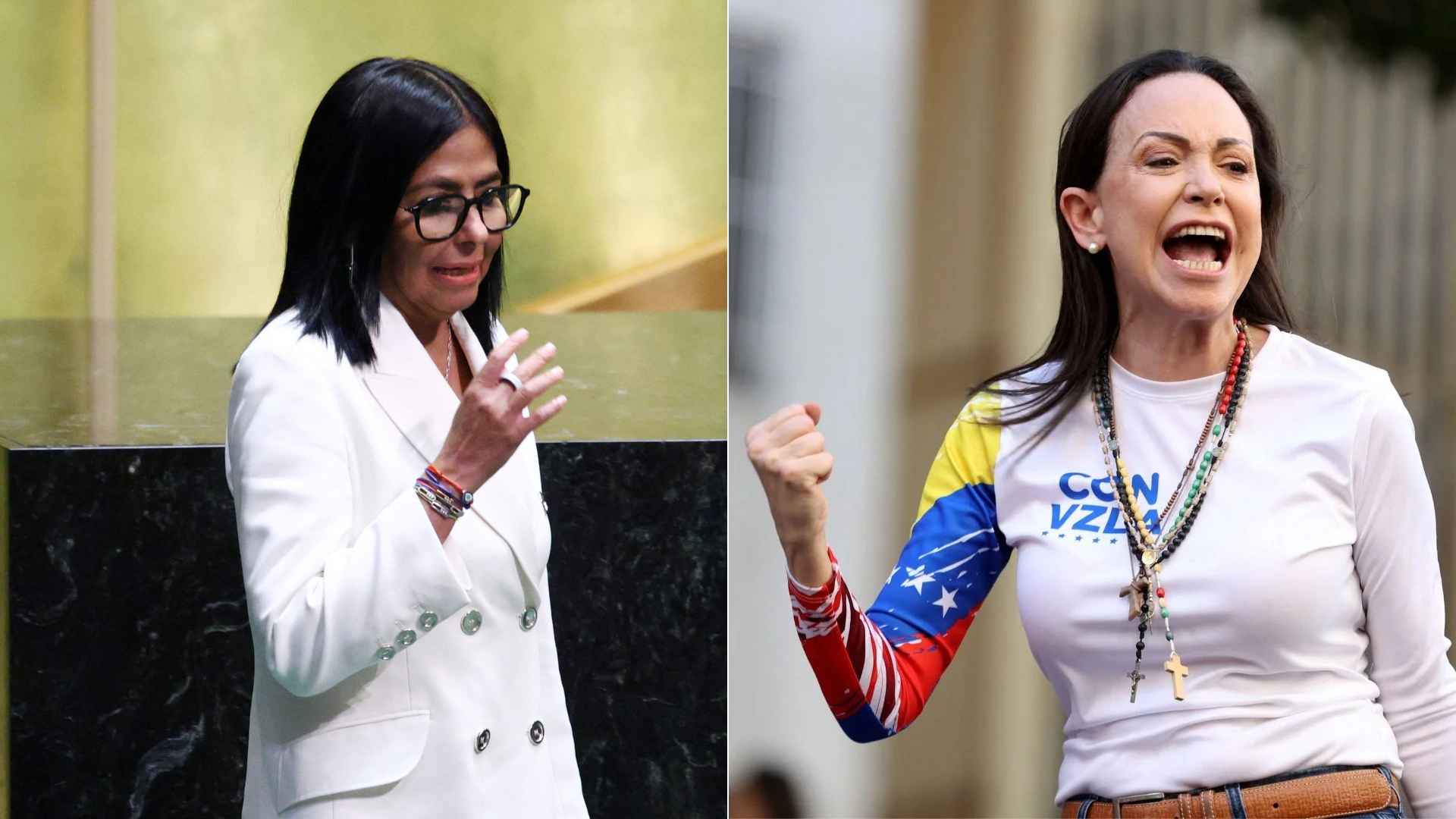 Delcy Rodríguez/ María Corina Machado - Foto AFP