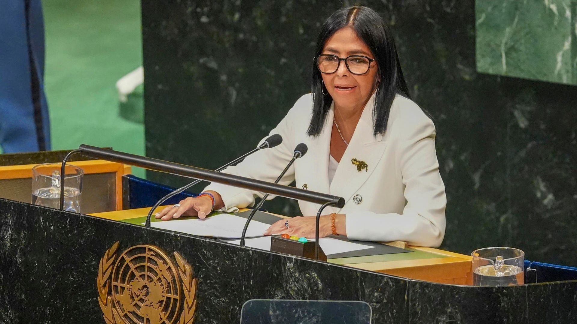 Los movimientos de Delcy Rodríguez, antes y durante su discurso ante la Asamblea General de la ONU - Fot: EFE