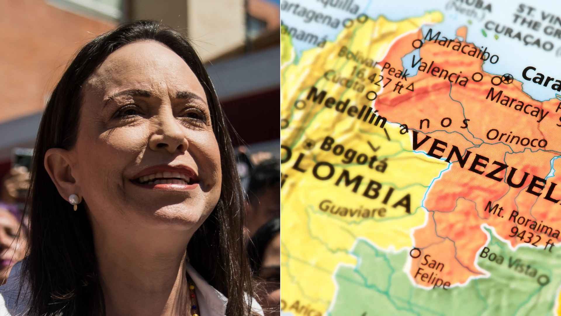 María Corina Machado - Foto AFP/ Mapa de Venezuela - Foto Canva