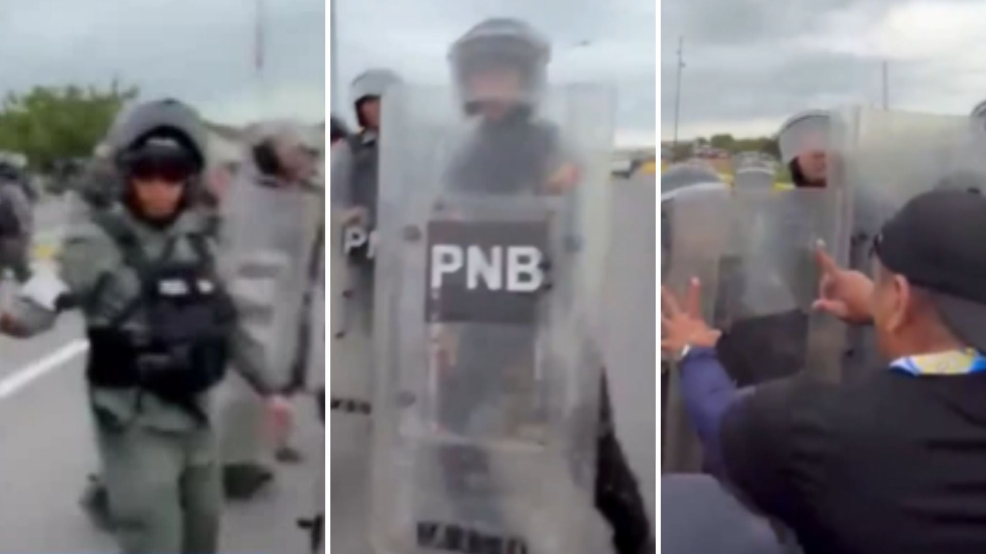 Efectivos de la Guardia Nacional Bolivariana (GNB) y la Policía Nacional Bolivariana (PNB), impidiendo el paso de una marcha en el estado Zulia - Fotos: X