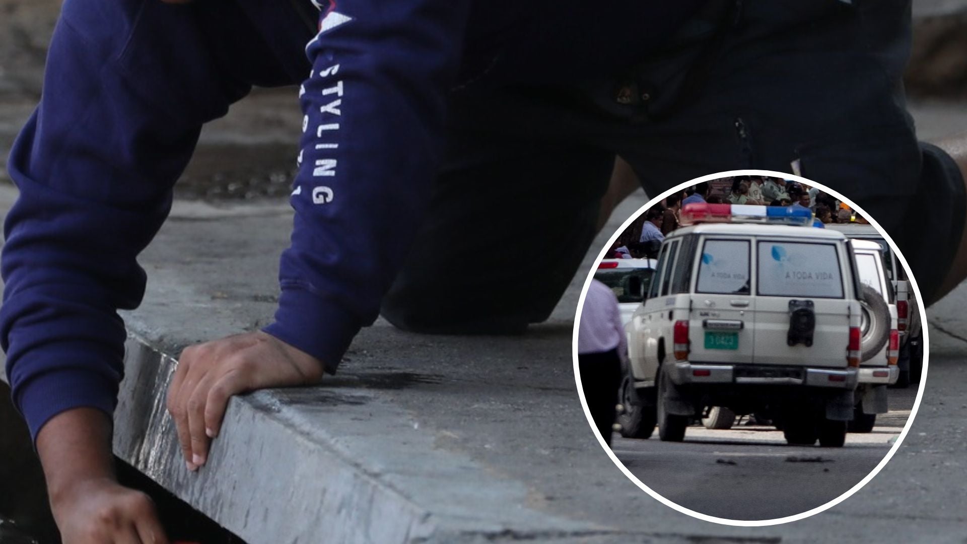 Hombre agachado cerca de una alcantarilla / Unidad del CICPC - Fotos de referencia: EFE