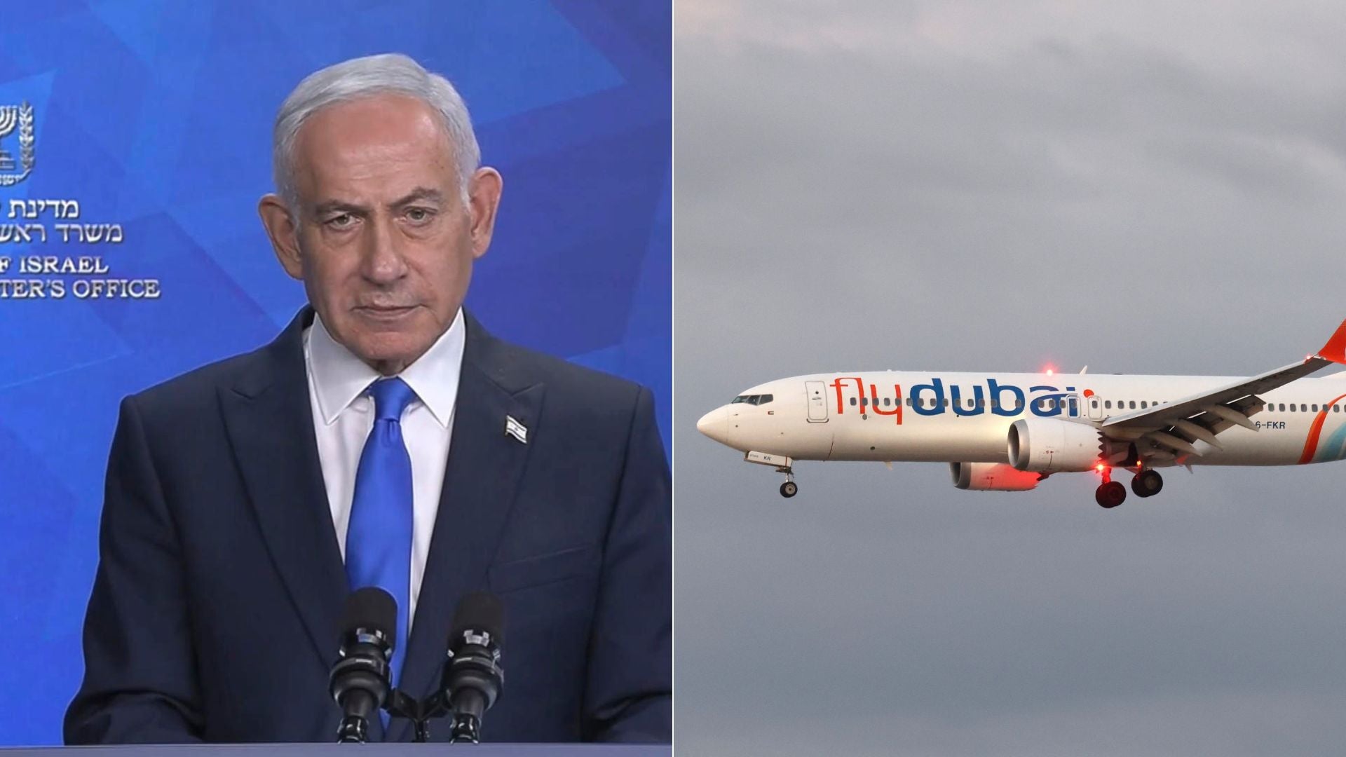 Benjamín Netanyahu, primer ministro de Israel, y avión de Flydubai - Fotos: EFE