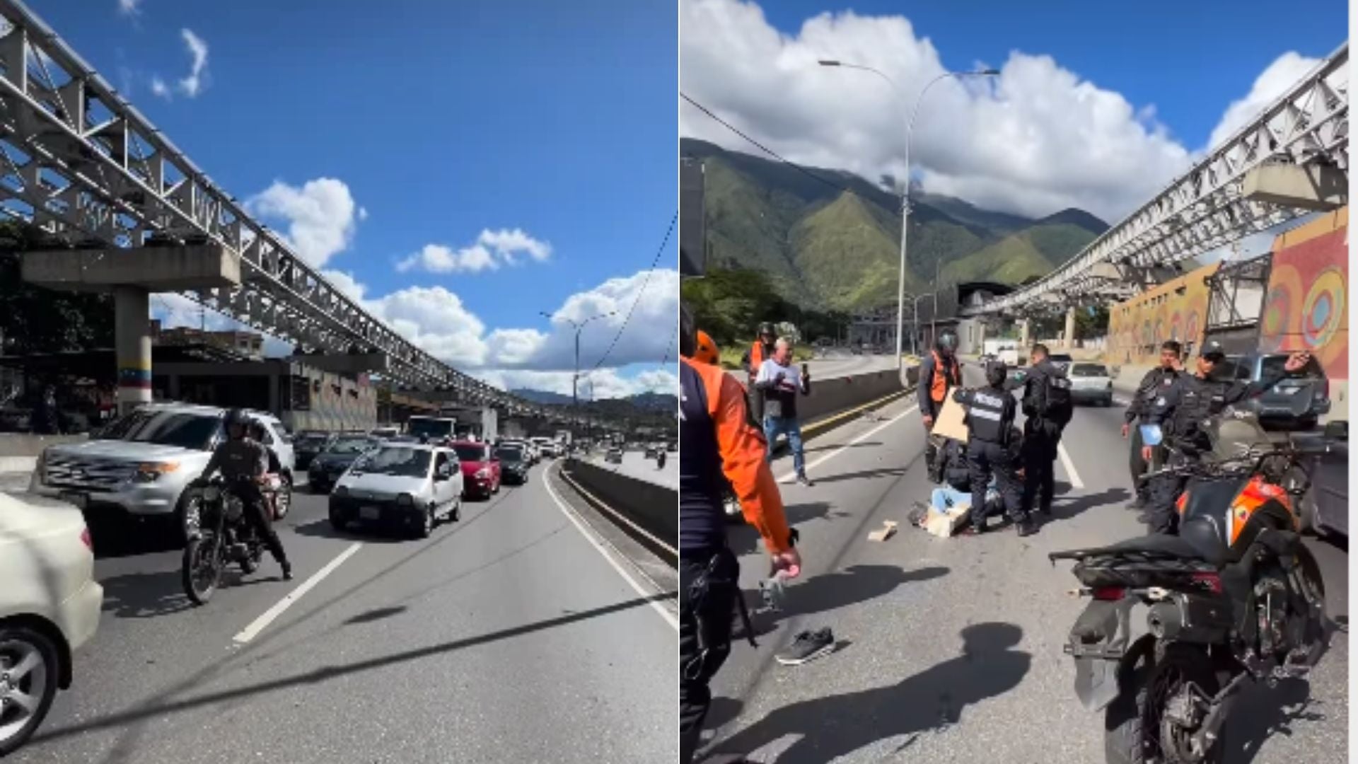 Motorizado resultó lesionado en la Autopista Gran Cacique Guaicaipuro (Venezuela) - Fotos: Instagram