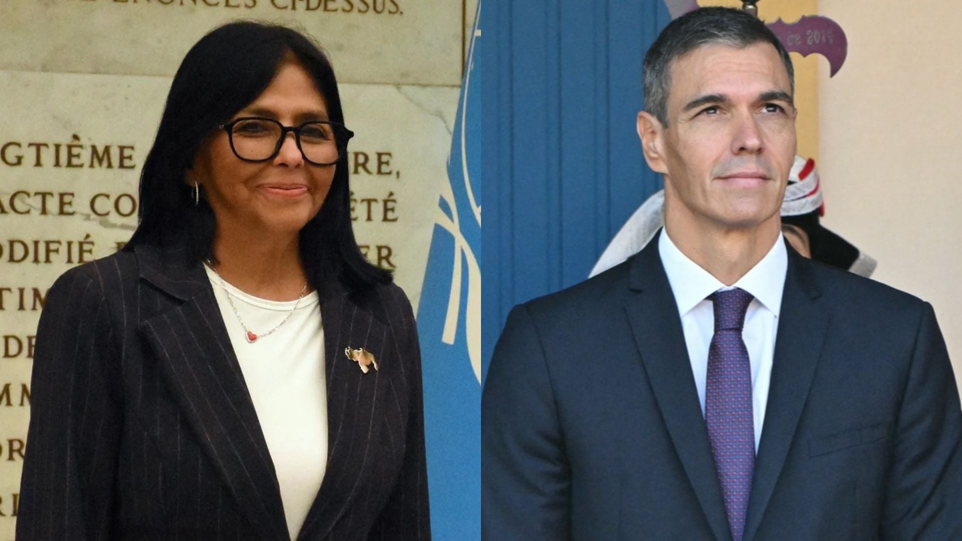 Delcy Rodríguez y Pedro Sánchez | Fotos: AFP