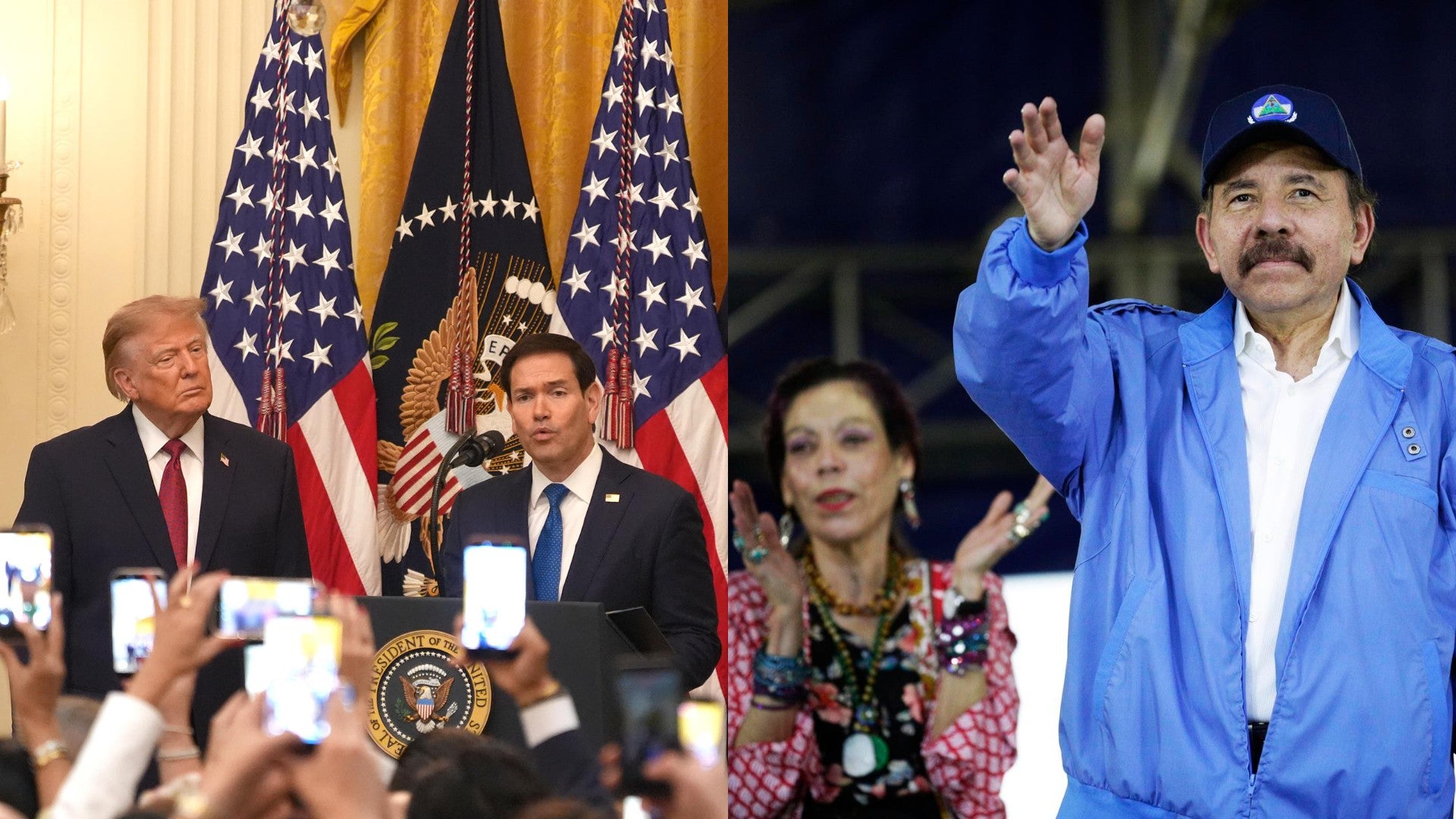 Trump, Marco Rubio y los dictadores Daniel Ortega y Rosario Murillo (EFE)