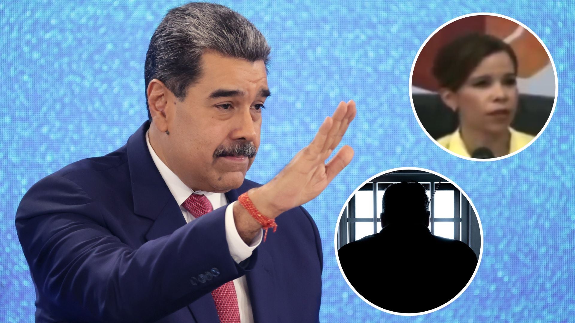 Nicolás Maduro, dictador venezolano / Gabriela Ramírez, exdefensora del pueblo afín al chavismo / Hombre en una prisión - Fotos: EFE / X / Pexels