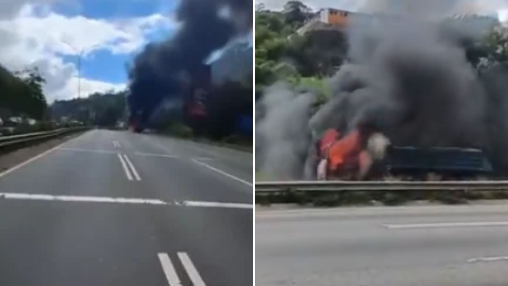 Vehículo de carga pesada se incendió en Petare - Fotos: X