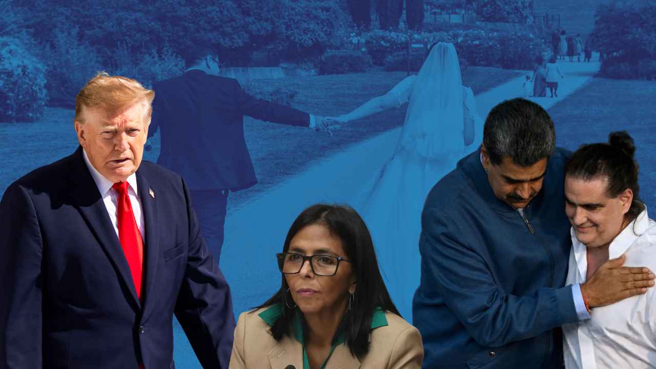 Donald Trump/ Delcy Rodríguez/ Maduro y Saab - Fotos EFE/ Matrimonio - Foto Canva de referencia