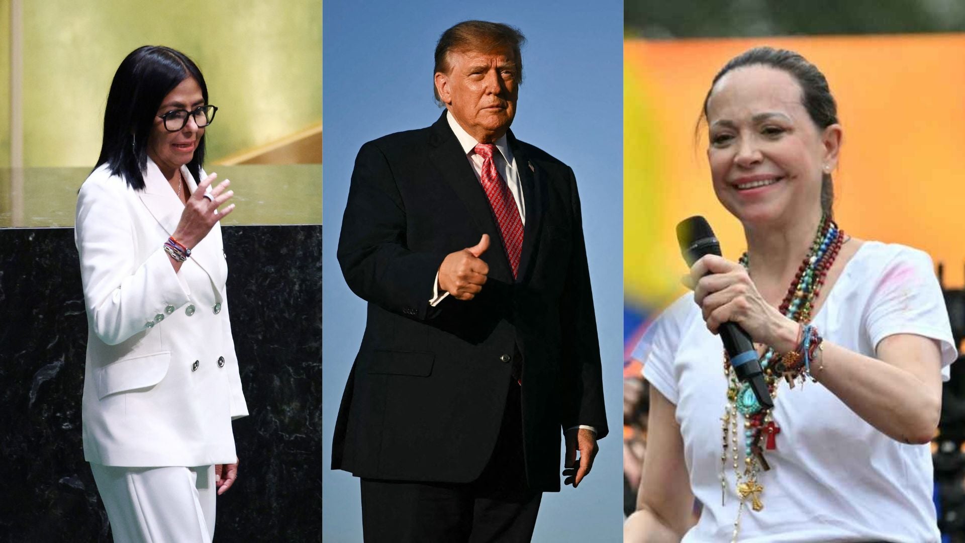 Delcy Rodríguez, Donald Trump y María Corina Machado - Fotos: AFP
