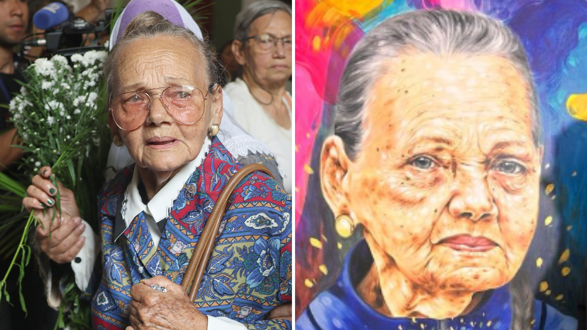Carmen Navas, madre del preso político Víctor Hugo Quero / Mural de Carmen Navas - Fotos: EFE / X