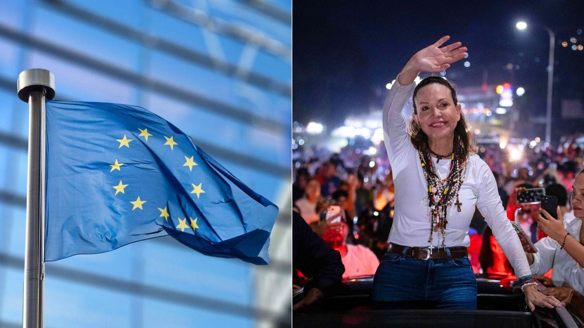 Unión Europea y María Corina Machado, - Fotos: EFE