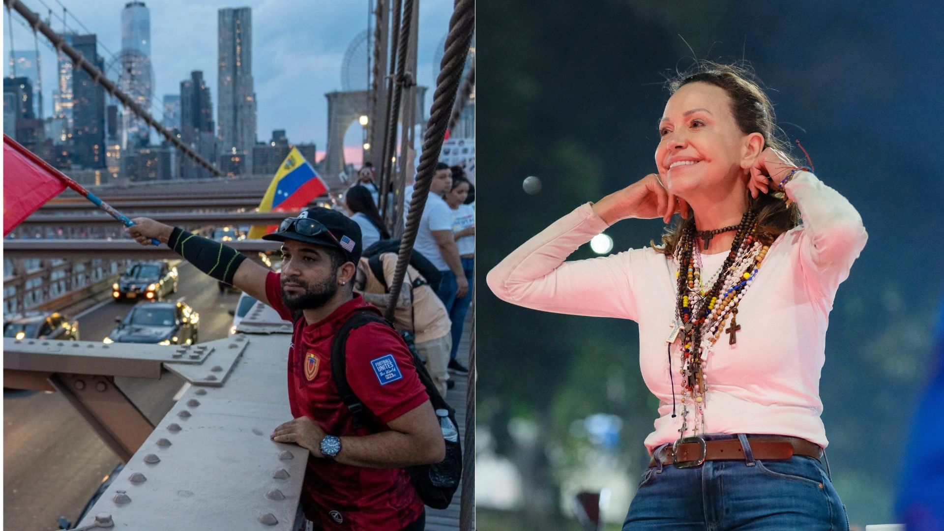 Diáspora en EEUU no pudo celebrar el regreso de María Corina Machado a Venezuela - Fotos: EFE/AFP
